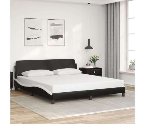 Cama sin colchón cuero sintético negro blanco 180x200 cm