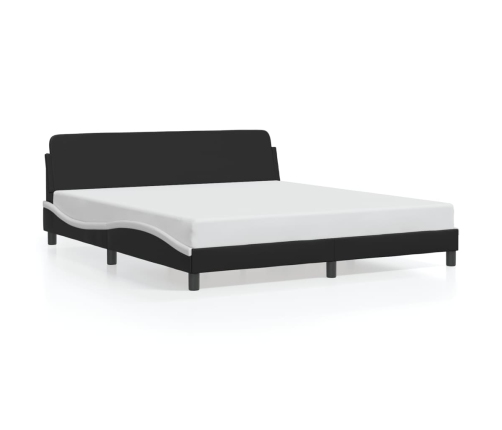 Cama sin colchón cuero sintético negro blanco 180x200 cm