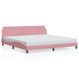 Estructura cama sin colchón terciopelo rosa 200x200 cm