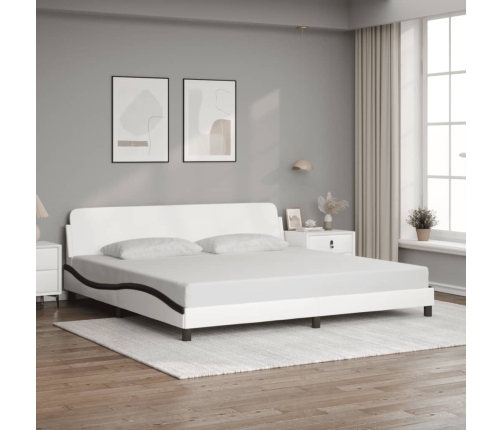 Cama sin colchón cuero sintético blanco negro 200x200 cm