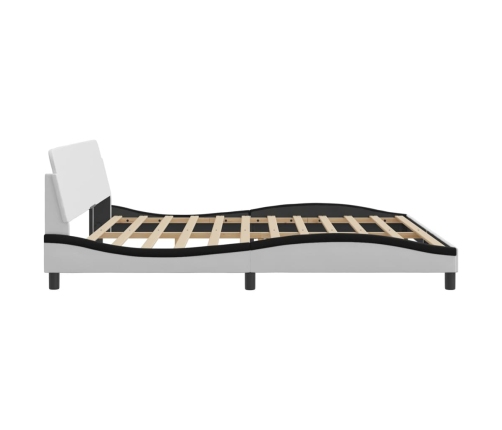 Cama sin colchón cuero sintético blanco negro 200x200 cm