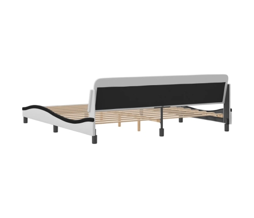 Cama sin colchón cuero sintético blanco negro 200x200 cm