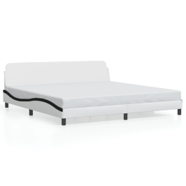 Cama sin colchón cuero sintético blanco negro 200x200 cm