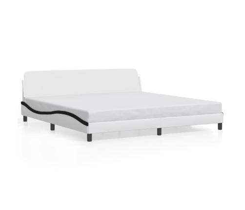 Cama sin colchón cuero sintético blanco negro 200x200 cm