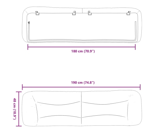 Cabecero de cama acolchado tela gris claro 180 cm