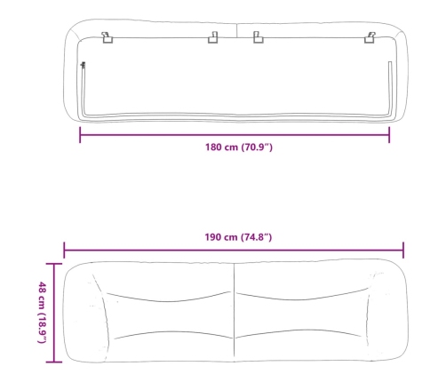 Cabecero de cama acolchado tela negro 180 cm