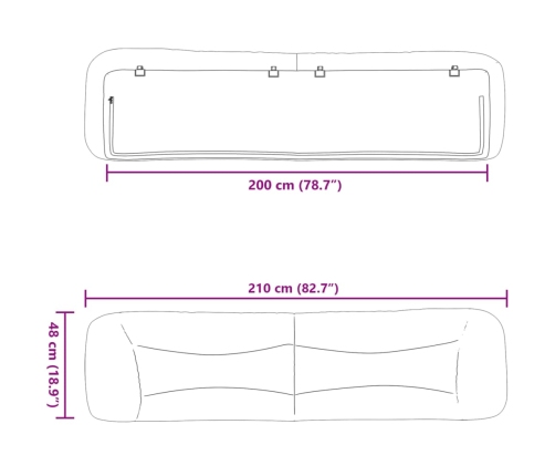 Cabecero de cama acolchado tela gris claro 200 cm