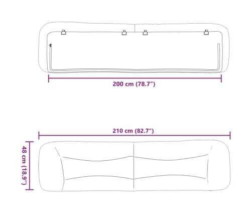 Cabecero de cama acolchado tela gris oscuro 200 cm