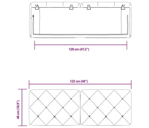 Cabecero de cama acolchado terciopelo gris claro 120 cm