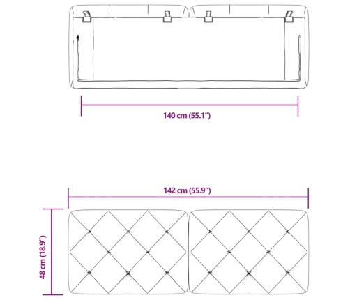 Cabecero de cama acolchado terciopelo gris claro 140 cm