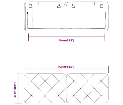 Cabecero de cama acolchado terciopelo negro 140 cm