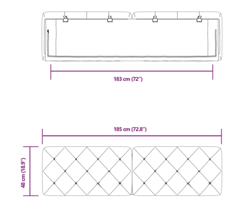 Cabecero de cama acolchado terciopelo rosa 180 cm