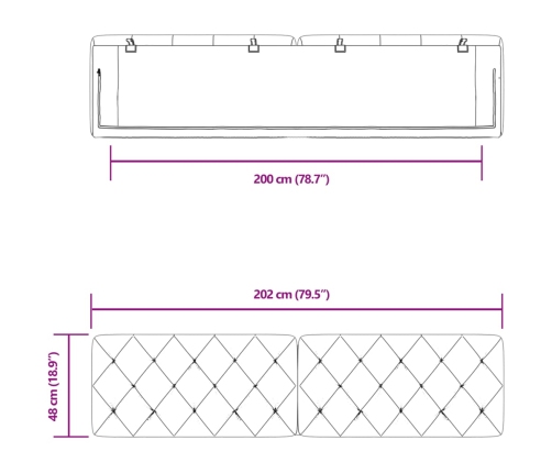 Cabecero de cama acolchado terciopelo gris claro 200 cm