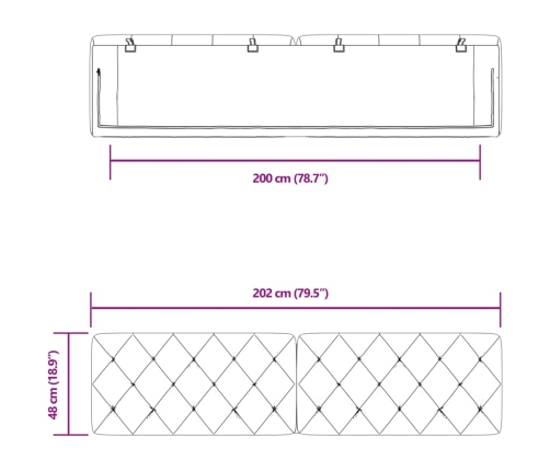 Cabecero de cama acolchado terciopelo gris oscuro 200 cm