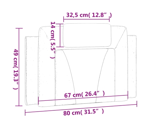 Cabecero de cama acolchado cuero sintético negro 80 cm