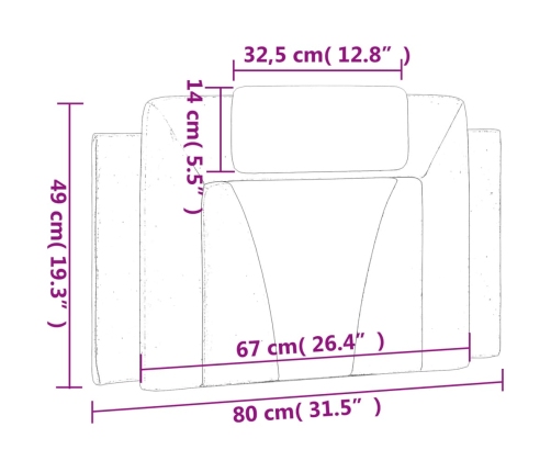 Cabecero de cama acolchado cuero sintético gris 80 cm