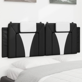 Cabecero de cama acolchado cuero sintético negro blanco 140 cm