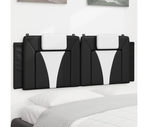 Cabecero de cama acolchado cuero sintético negro blanco 140 cm