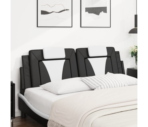 Cabecero de cama acolchado cuero sintético negro blanco 160 cm