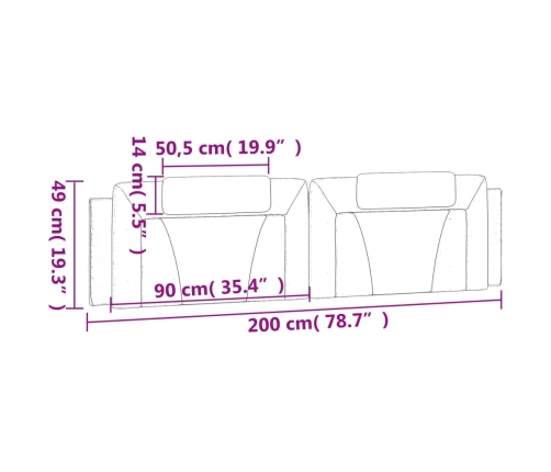 Cabecero de cama acolchado cuero sintético negro 200 cm