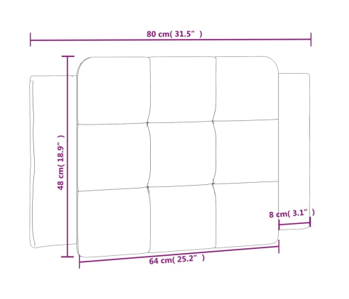 Cabecero de cama acolchado cuero sintético gris 80 cm