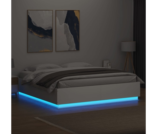 Estructura cama y luces LED madera ingeniería blanca 200x200 cm