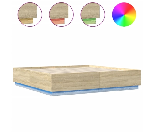 Estructura de cama con luces LED madera roble Sonoma 200x200 cm