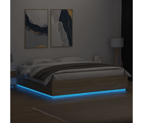 Estructura de cama con luces LED madera roble Sonoma 200x200 cm