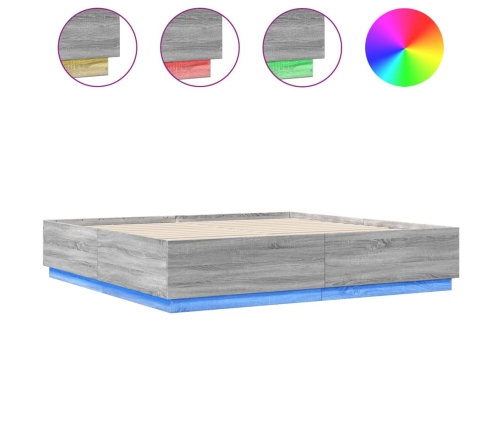 Estructura de cama con luces LED madera gris Sonoma 200x200 cm