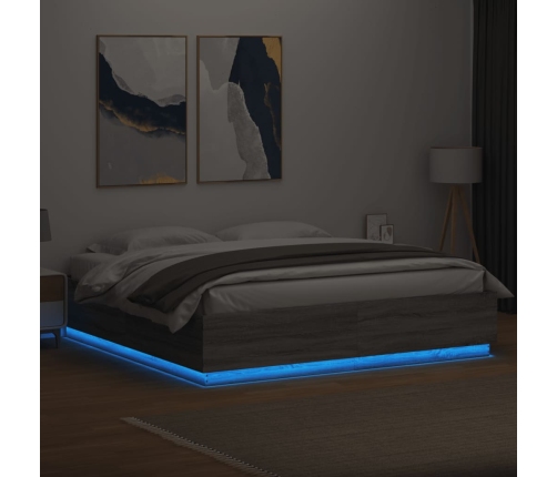 Estructura de cama con luces LED madera gris Sonoma 200x200 cm