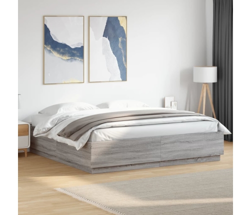 Estructura de cama con luces LED madera gris Sonoma 200x200 cm