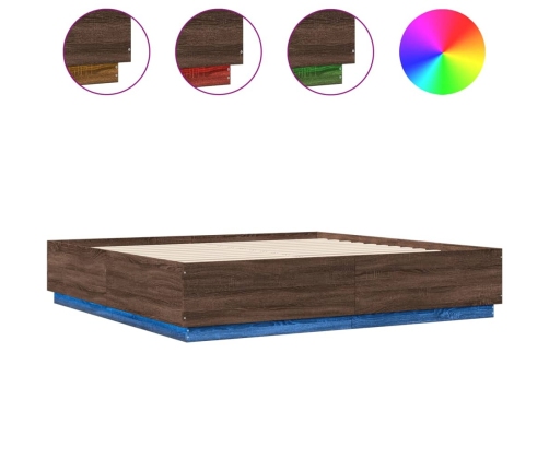 vidaXL Estructura de cama con luces LED madera roble marrón 200x200 cm