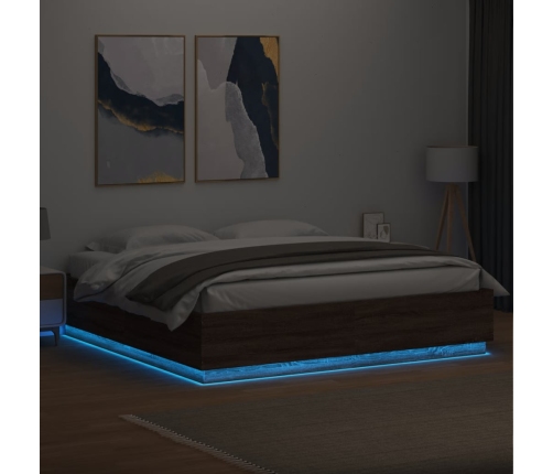 vidaXL Estructura de cama con luces LED madera roble marrón 200x200 cm