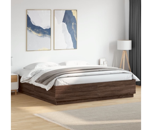 vidaXL Estructura de cama con luces LED madera roble marrón 200x200 cm