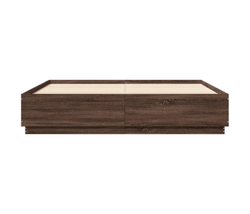 vidaXL Estructura de cama con luces LED madera roble marrón 200x200 cm