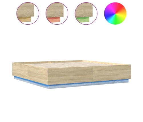 Estructura cama con luces LED madera roble Sonoma 180x200 cm