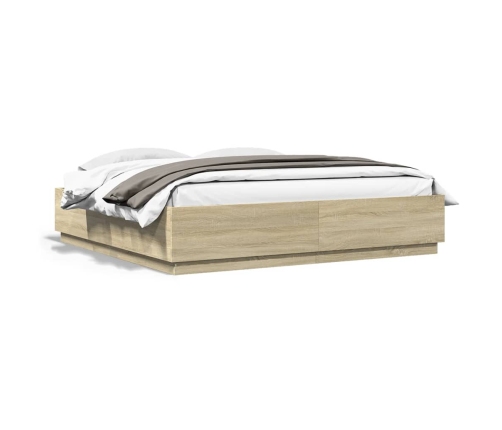 Estructura cama con luces LED madera roble Sonoma 180x200 cm