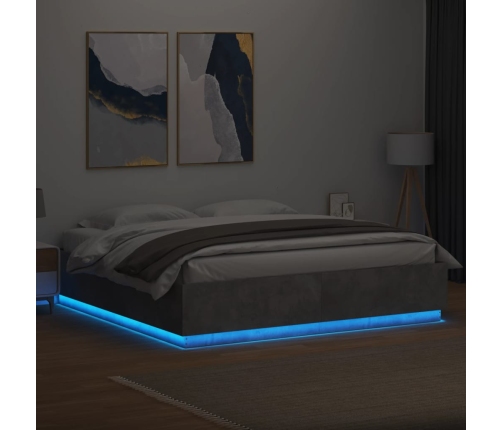 Estructura cama con luces LED madera gris hormigón 180x200 cm