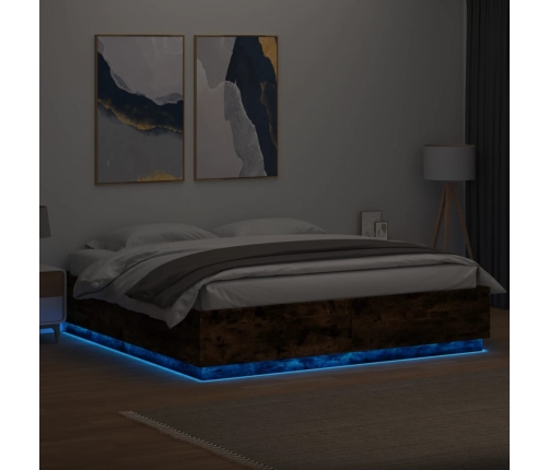 vidaXL Estructura cama con luces LED madera roble ahumado 180x200 cm