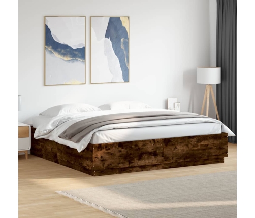 vidaXL Estructura cama con luces LED madera roble ahumado 180x200 cm