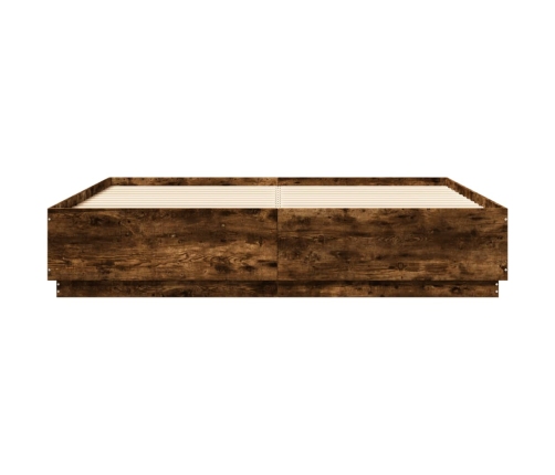 vidaXL Estructura cama con luces LED madera roble ahumado 180x200 cm