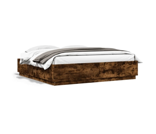 vidaXL Estructura cama con luces LED madera roble ahumado 180x200 cm