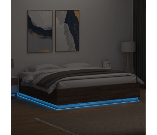 vidaXL Estructura cama con luces LED madera marrón roble 180x200 cm