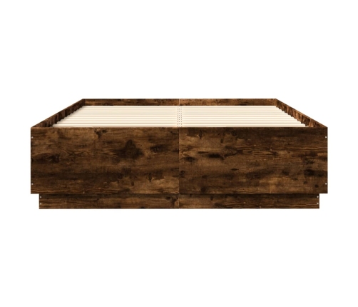 Estructura cama con luces LED madera roble ahumado 160x200 cm