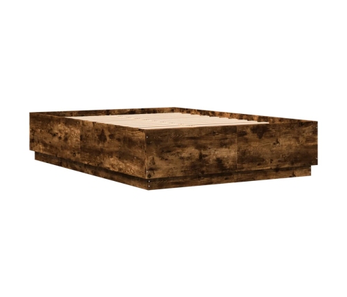 Estructura cama con luces LED madera roble ahumado 160x200 cm