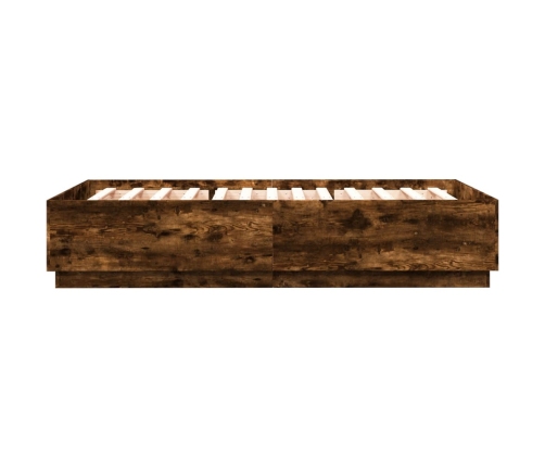 Estructura cama con luces LED madera roble ahumado 160x200 cm