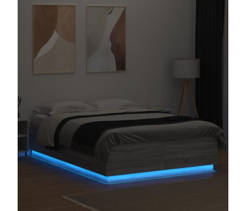 Estructura cama con luces LED madera gris Sonoma 160x200 cm