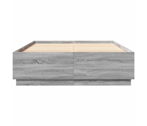 Estructura cama con luces LED madera gris Sonoma 160x200 cm