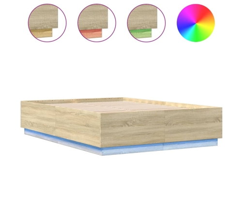 Estructura cama con luces LED madera roble Sonoma 150x200 cm