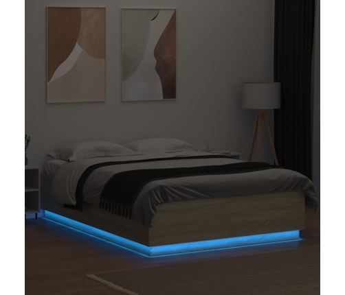 Estructura cama con luces LED madera roble Sonoma 150x200 cm